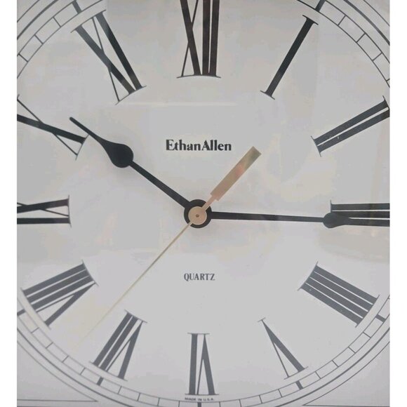 Ethan Allen Wooden Clock Brass Accents Roman Numerals Quartz Made In USA - Picture 2 of 16